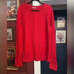 Gap Women's Red Cable Knit Sweater 100% Cotton XL TALL